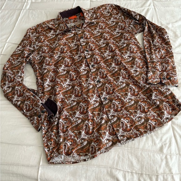 Tallia Men’s Paisley Print Dress Shirt – Brown/Orange – Size L (16.5) - Picture 2 of 5